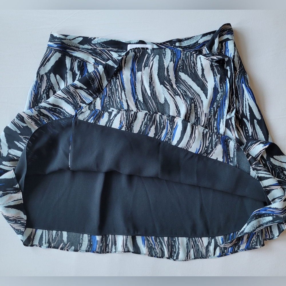 Reiss Blue and Black Asymmetrical Wrap Midi Skirt - Picture 6 of 10